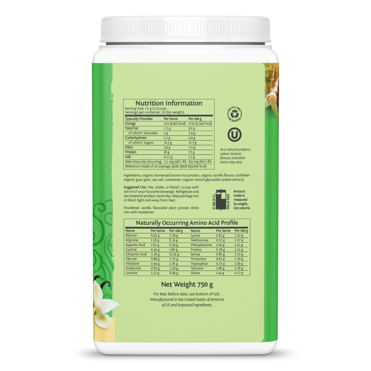 Sunwarrior Classic Vanilla Organic 750g