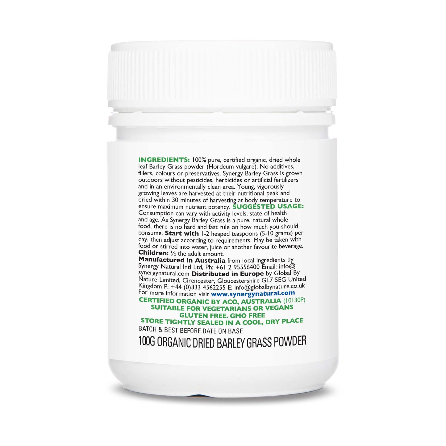 Synergy Natural Organic Barley Grass 100g Powder