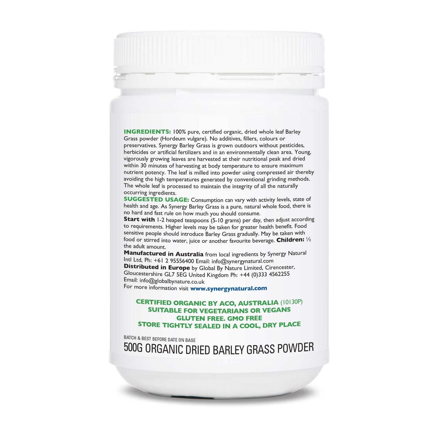 Synergy Natural Organic Barley Grass 500g Powder