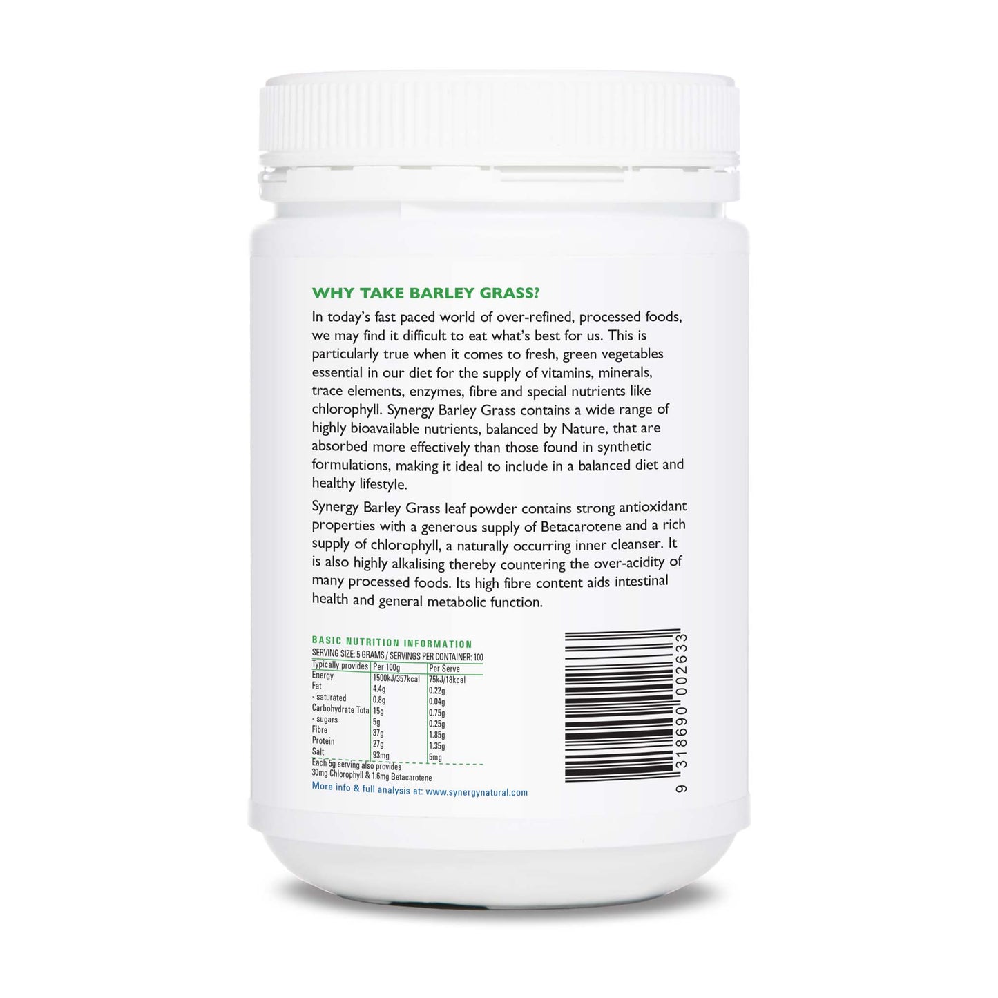 Synergy Natural Organic Barley Grass 500g Powder