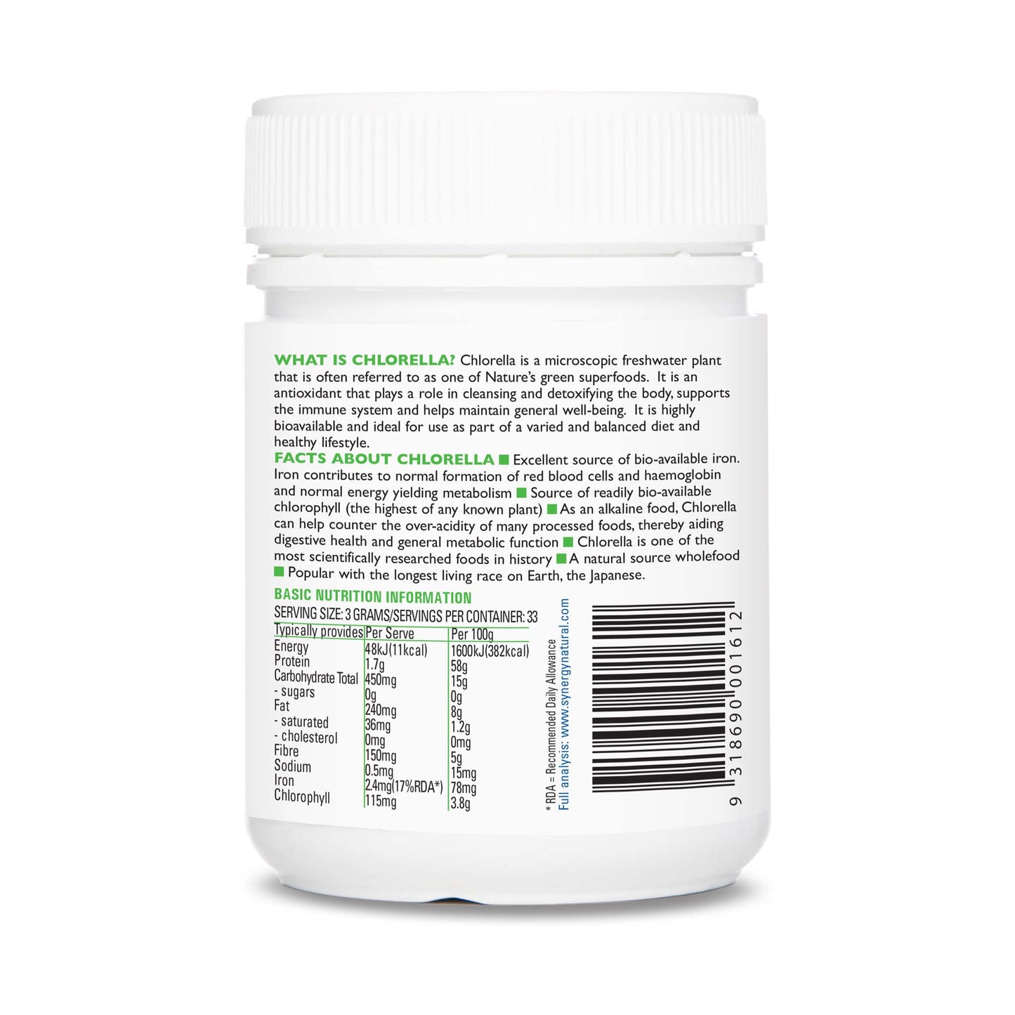 Synergy Natural Organic Chlorella 100g powder