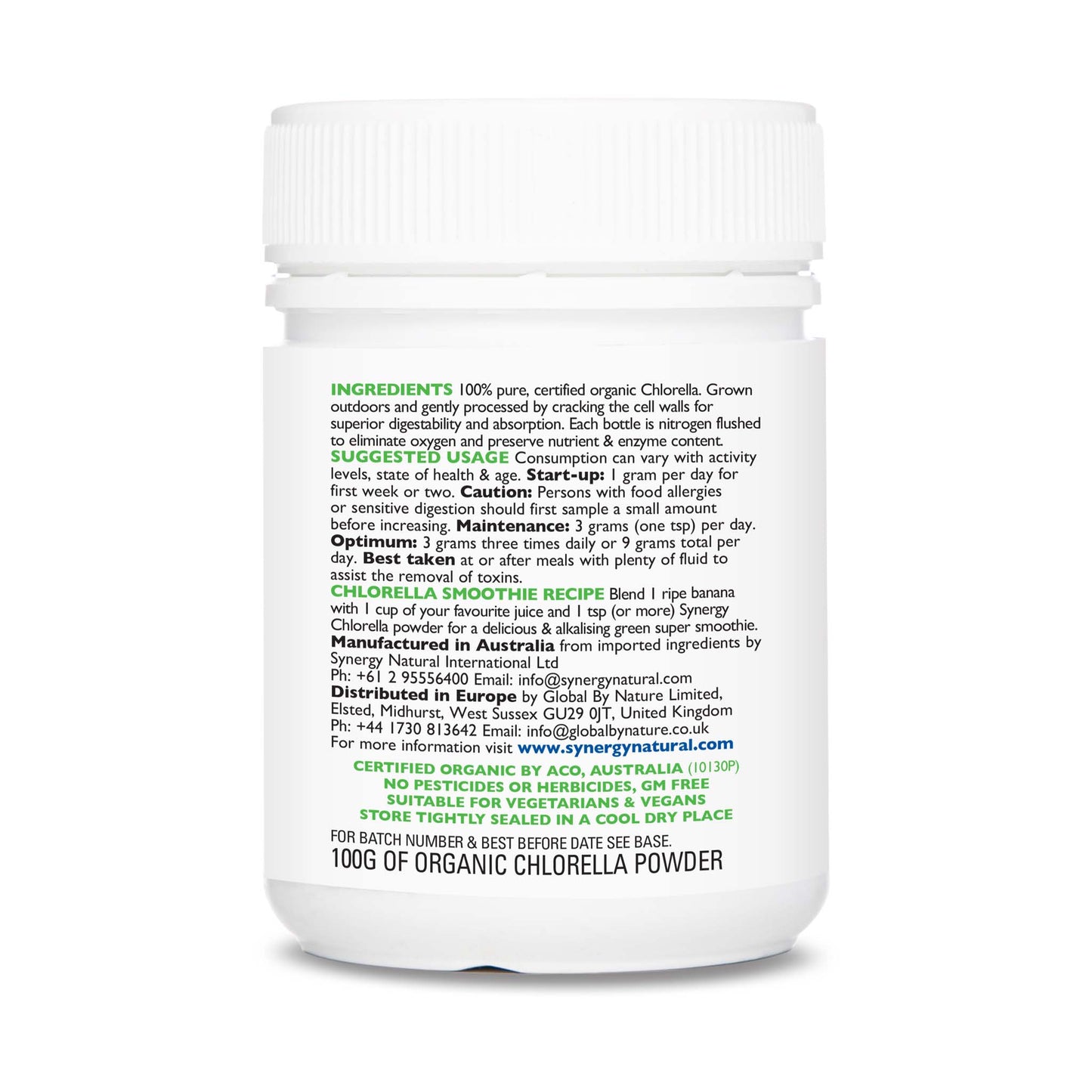 Synergy Natural Organic Chlorella 100g powder