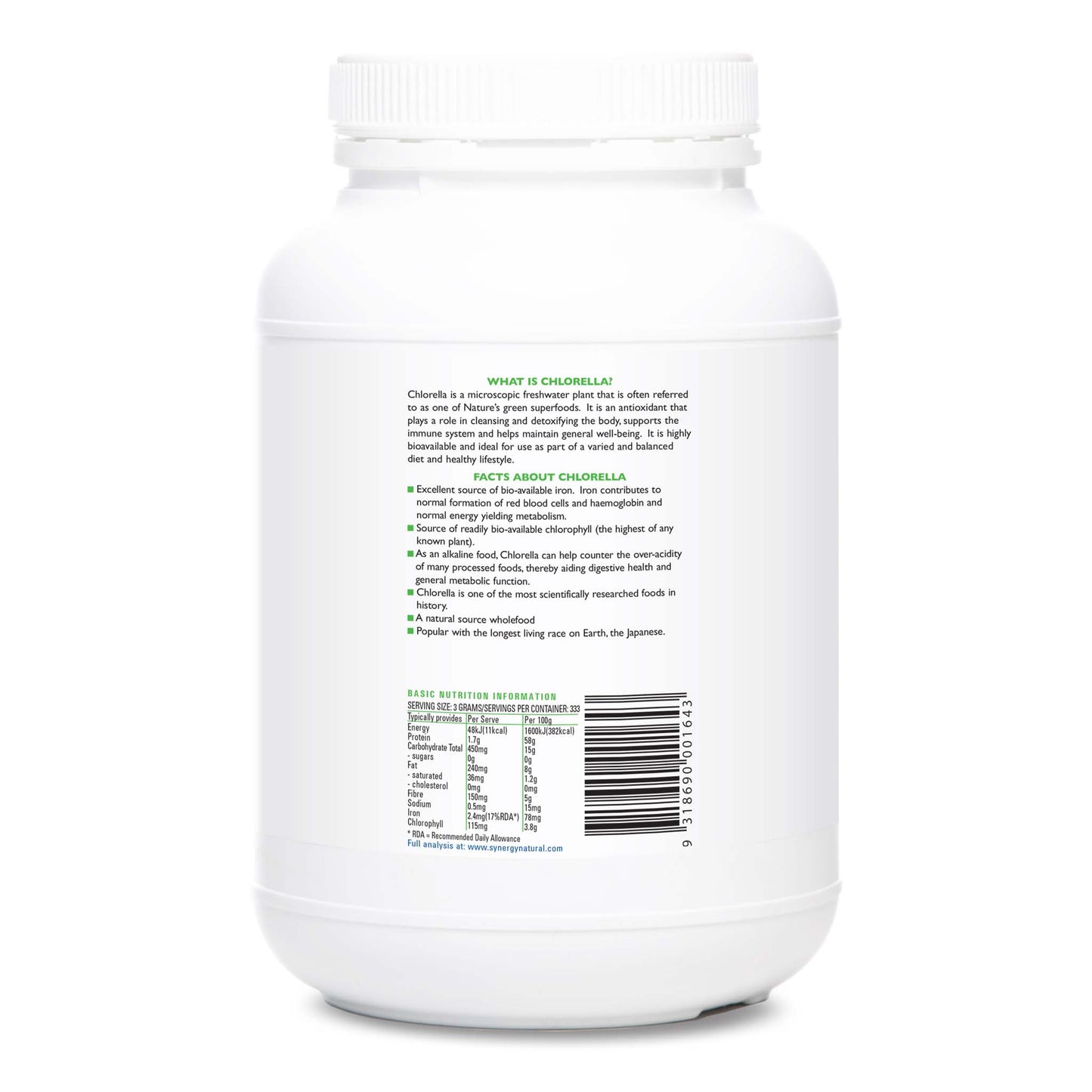 Synergy Natural Organic Chlorella 1kg Powder