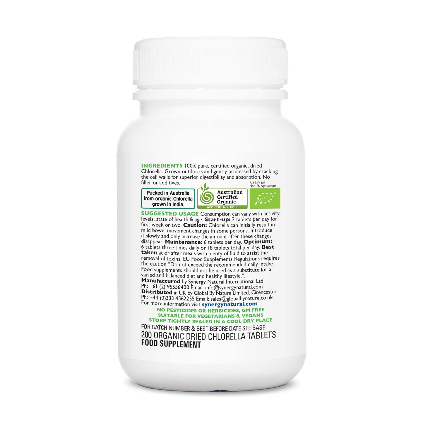 Synergy Natural Organic Chlorella 200 Tablets