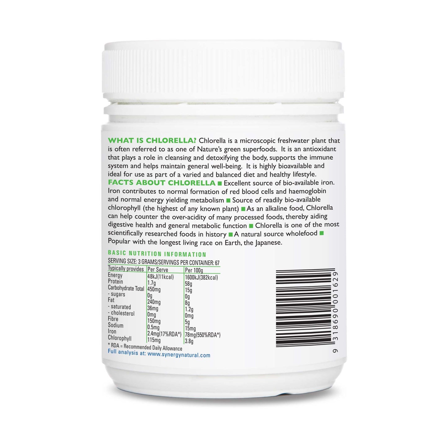 Synergy Natural Organic Chlorella 200g Powder