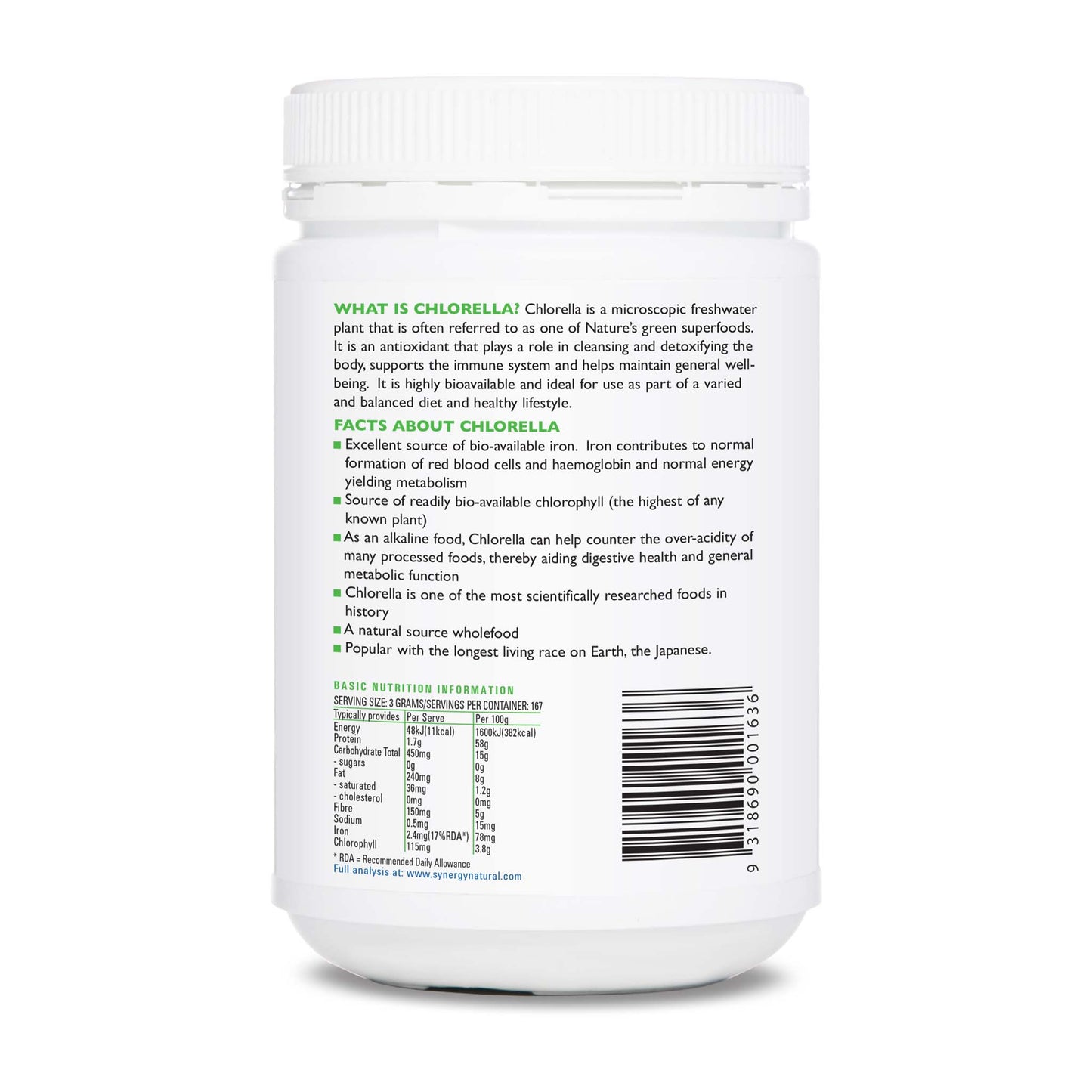 Synergy Natural Organic Chlorella 500g Powder