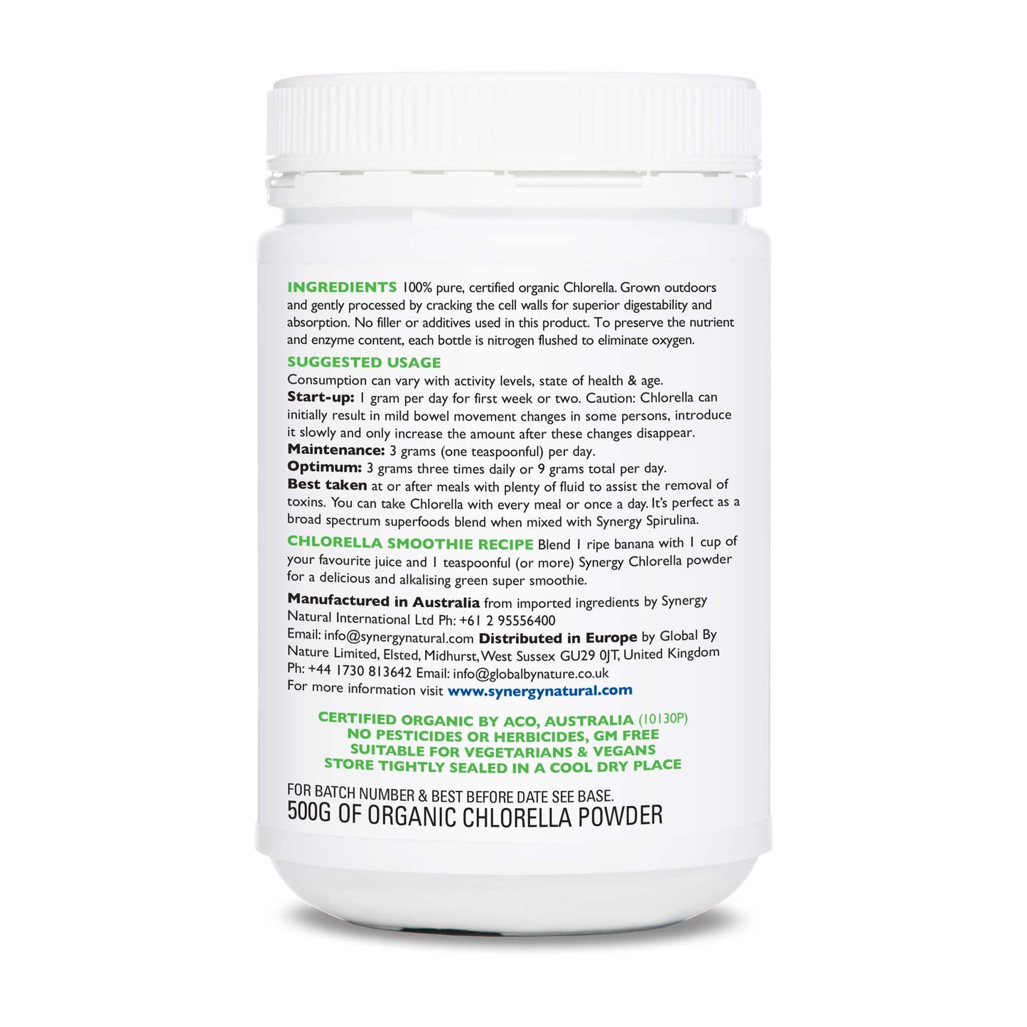 Synergy Natural Organic Chlorella 500g Powder