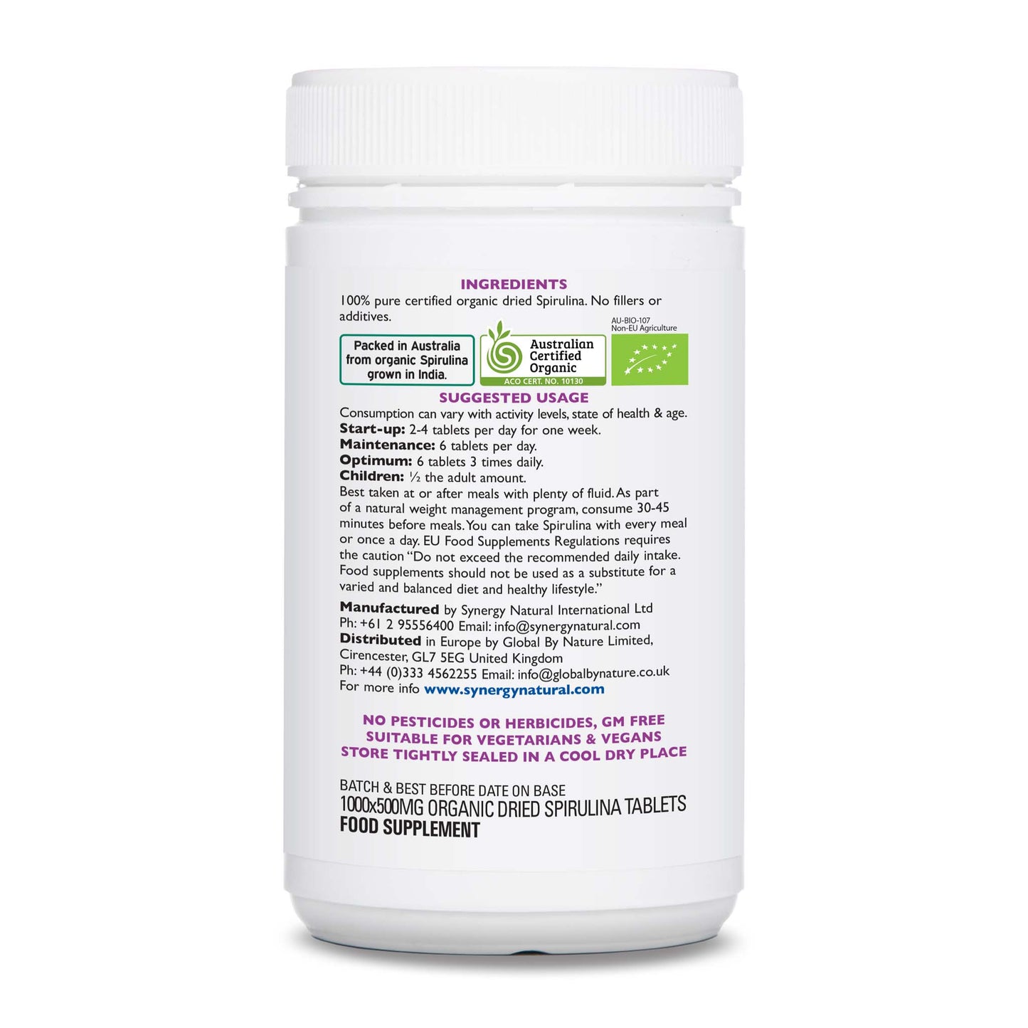 Synergy Natural Organic Spirulina 1000 Tablets