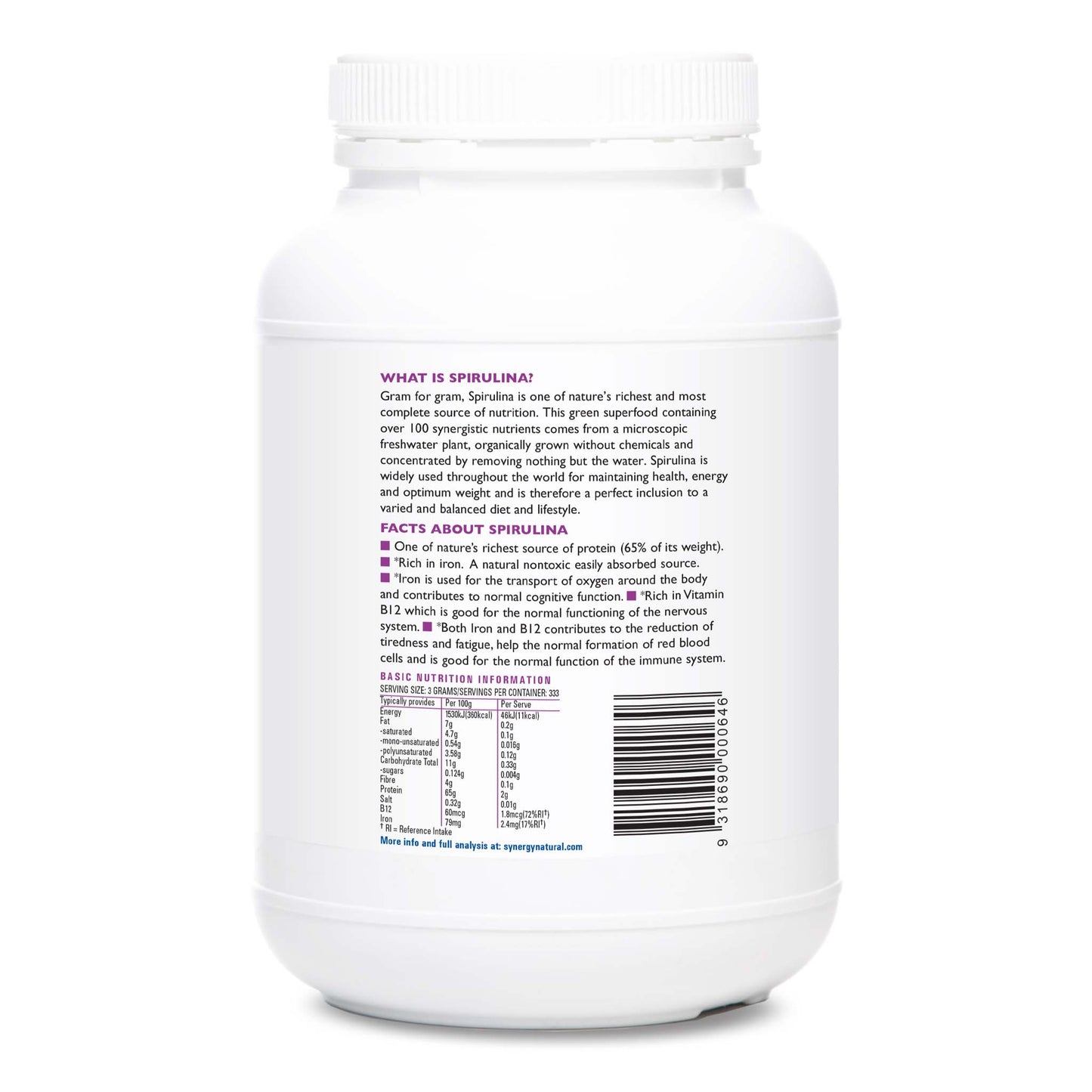 Synergy Natural Organic Spirulina 1kg Powder