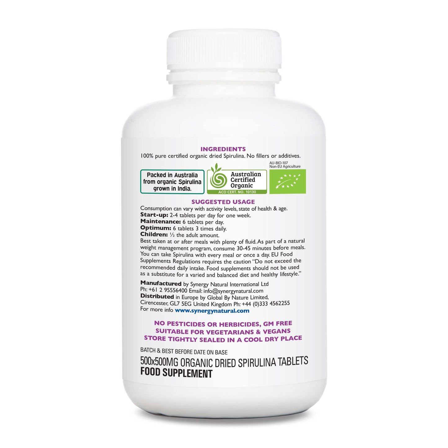 Synergy Natural Organic Spirulina 500 Tablets