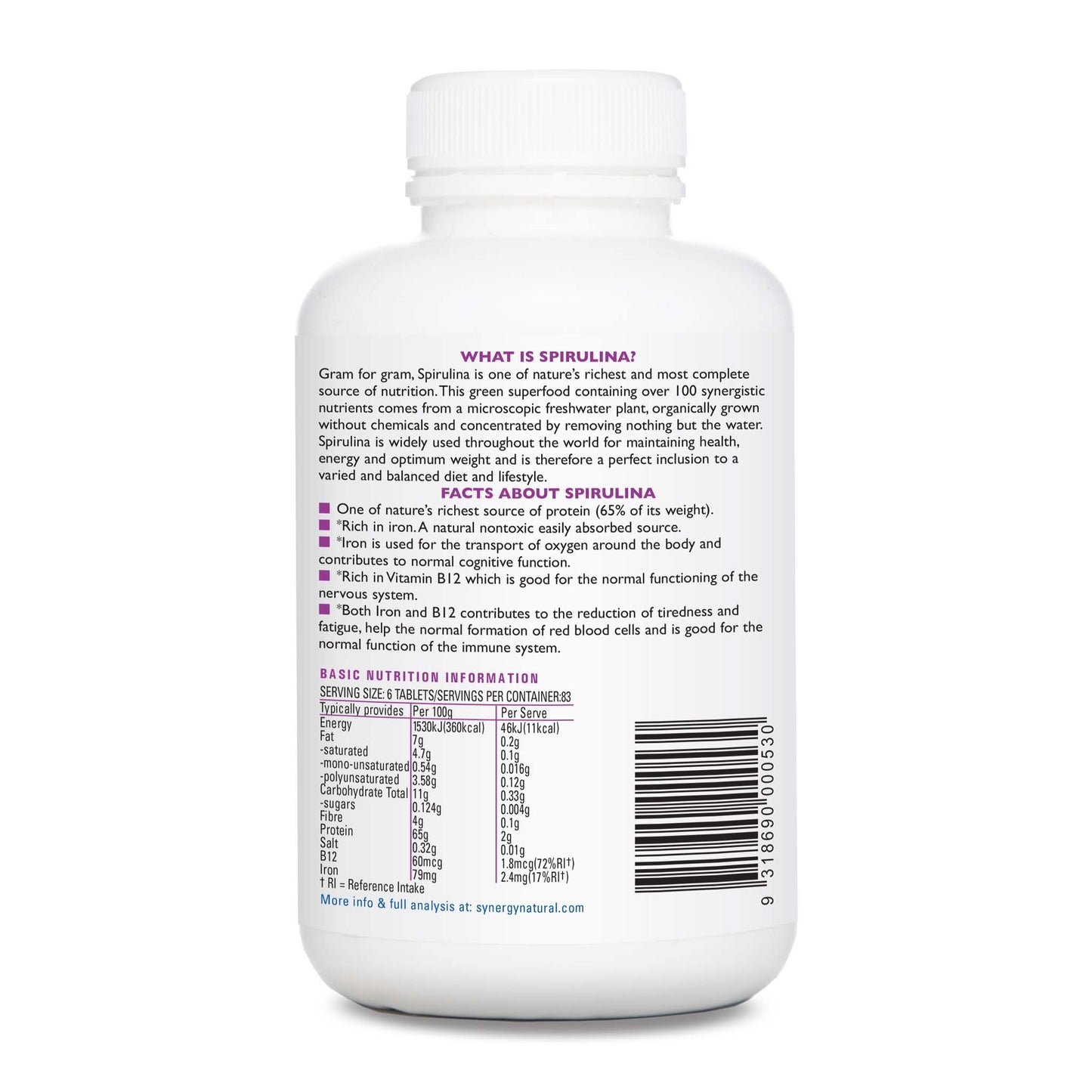 Synergy Natural Organic Spirulina 500 Tablets