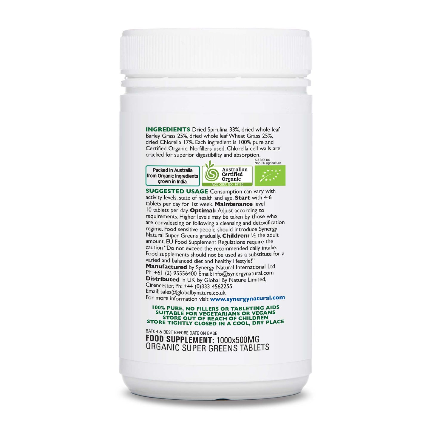 Synergy Natural Organic Super Greens 1000 Tablets