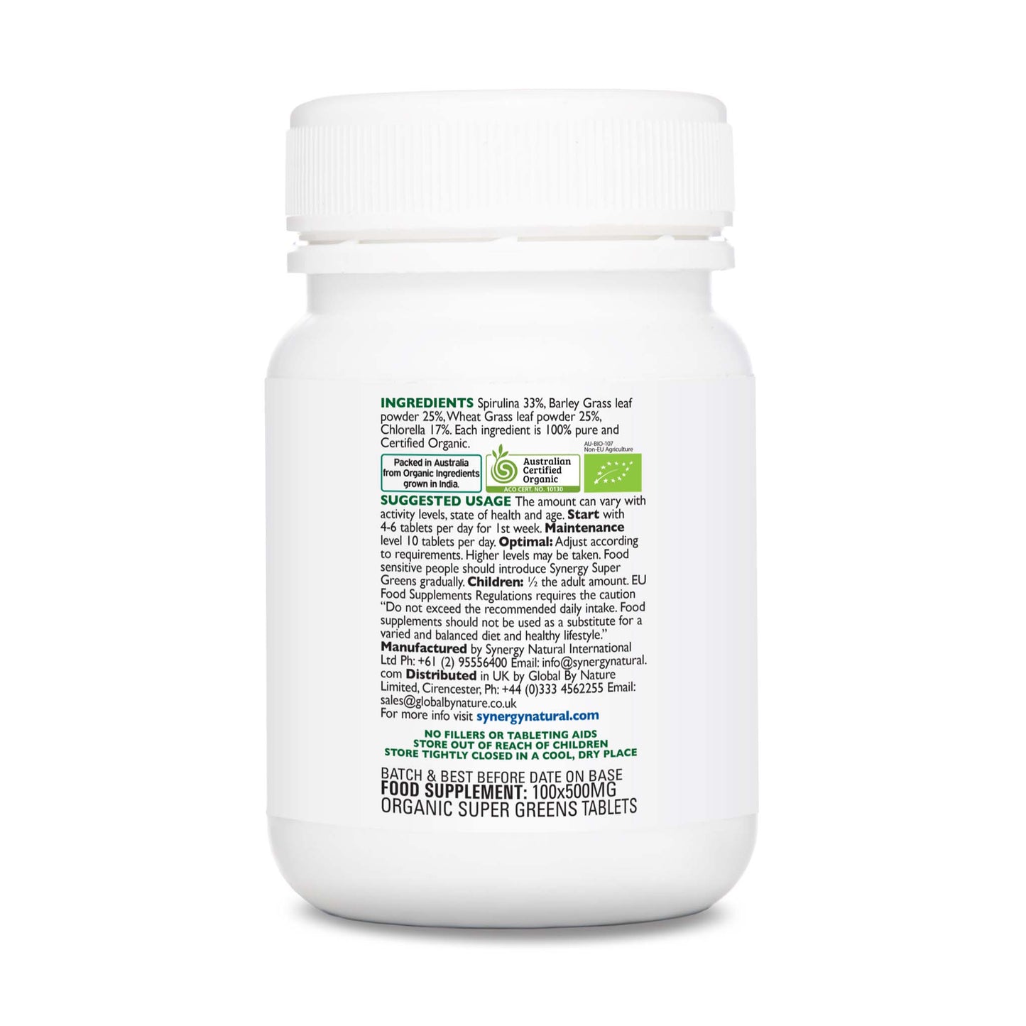 Synergy Natural Organic Super Greens 100 Tablets