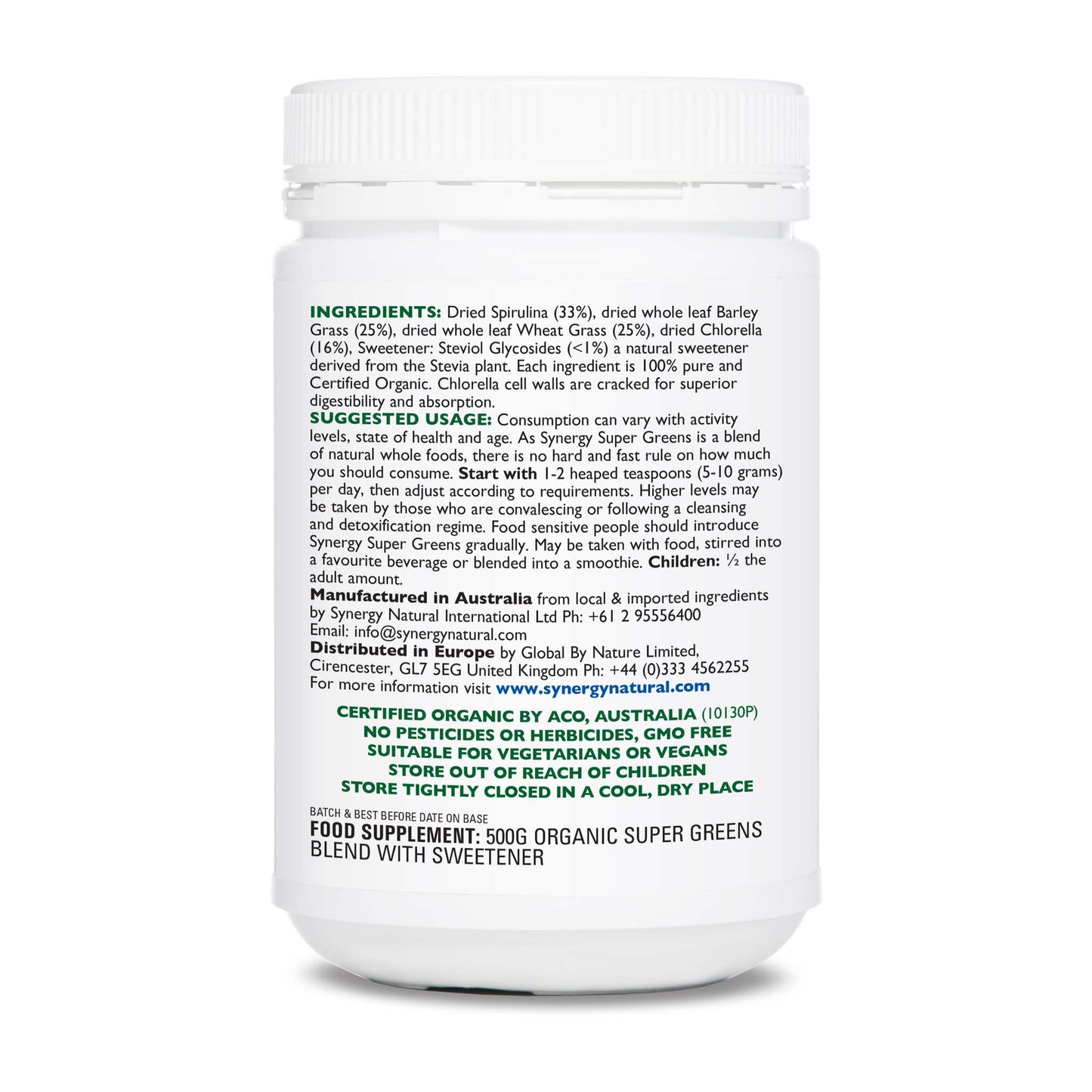 Synergy Natural Organic Super Greens 500g Powder