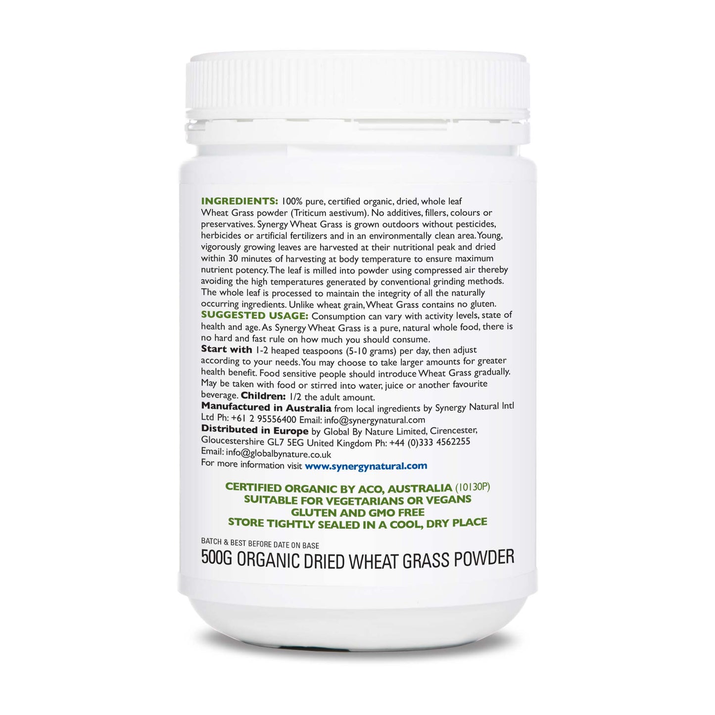 Synergy Natural Organic Wheat Grass 500g Powder