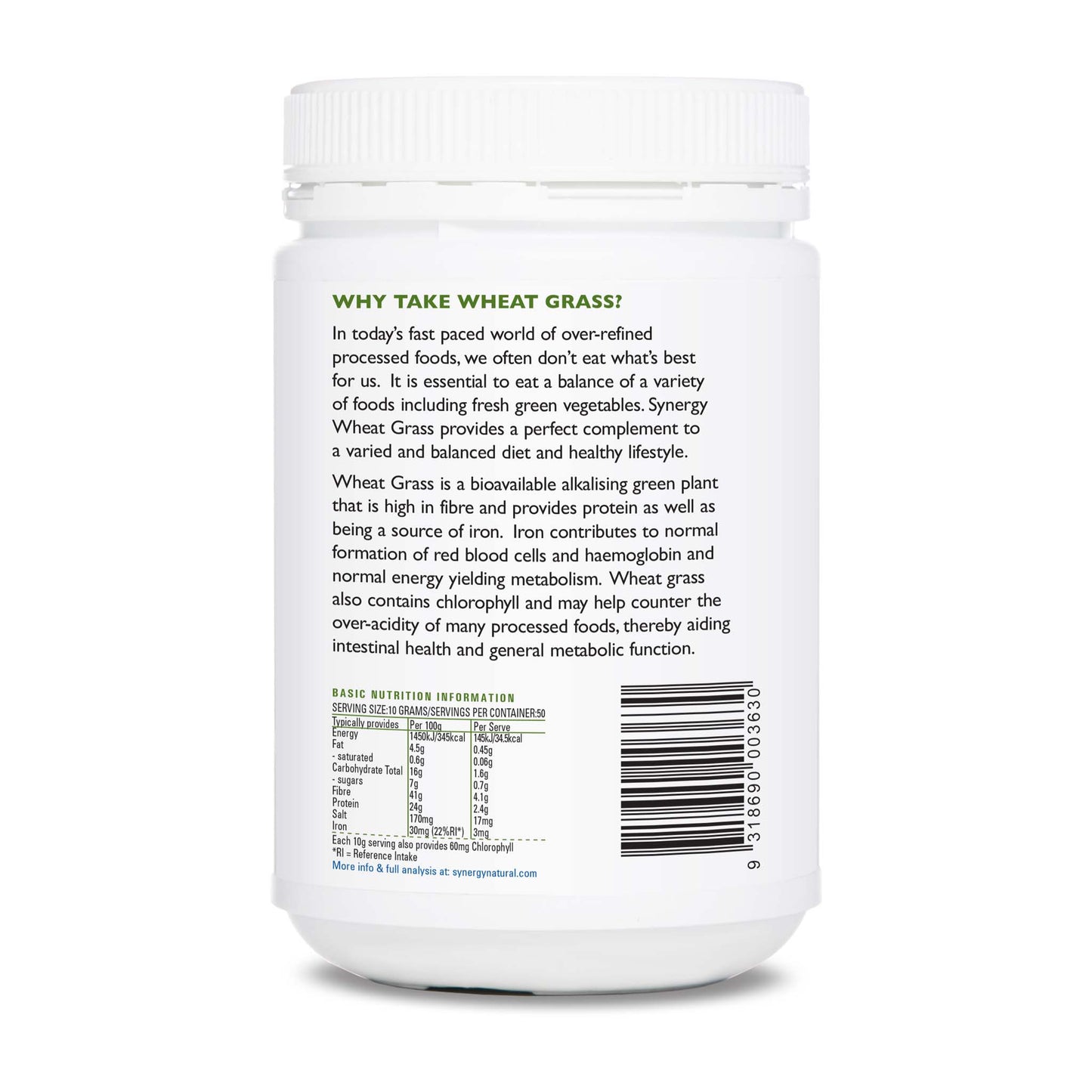 Synergy Natural Organic Wheat Grass 500g Powder